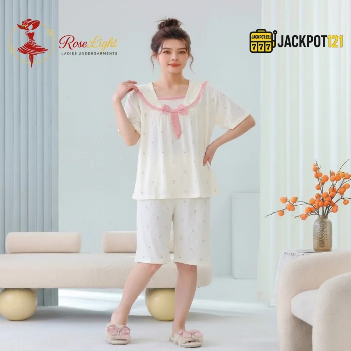 Sailor Bow Collar Short Sleeve Cotton Pajama Set - Image 5