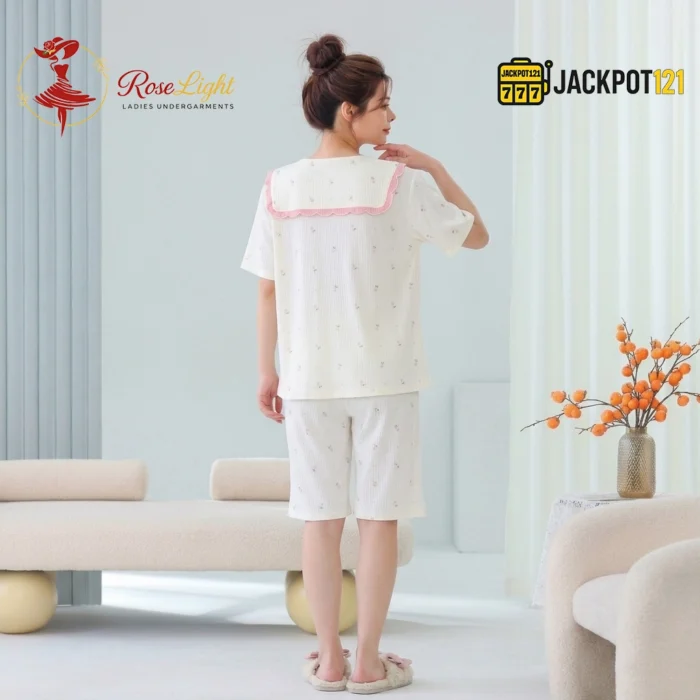 Sailor Bow Collar Short Sleeve Cotton Pajama Set - Image 7