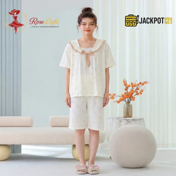 Sailor Bow Collar Short Sleeve Cotton Pajama Set - Image 9