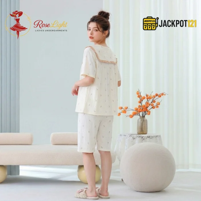Sailor Bow Collar Short Sleeve Cotton Pajama Set - Image 12