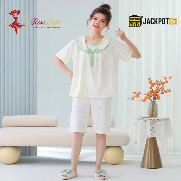 Sailor Bow Collar Short Sleeve Cotton Pajama Set - Image 14