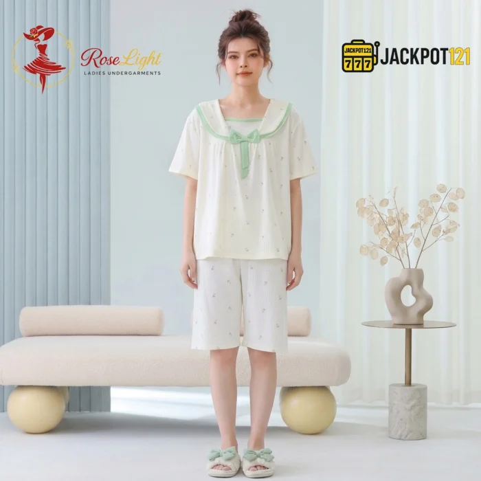 Sailor Bow Collar Short Sleeve Cotton Pajama Set - Image 15