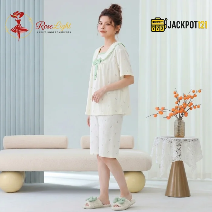 Sailor Bow Collar Short Sleeve Cotton Pajama Set - Image 16