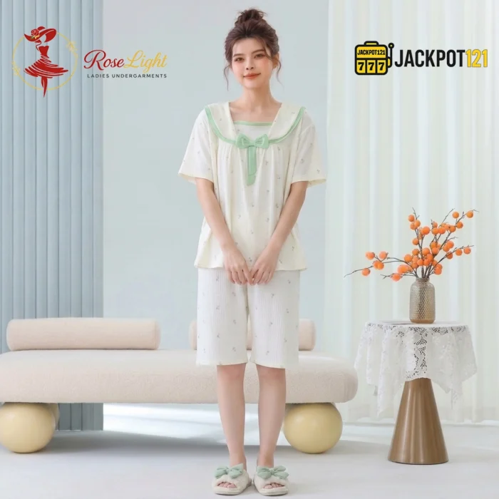 Sailor Bow Collar Short Sleeve Cotton Pajama Set - Image 17