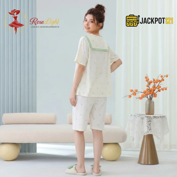 Sailor Bow Collar Short Sleeve Cotton Pajama Set - Image 18