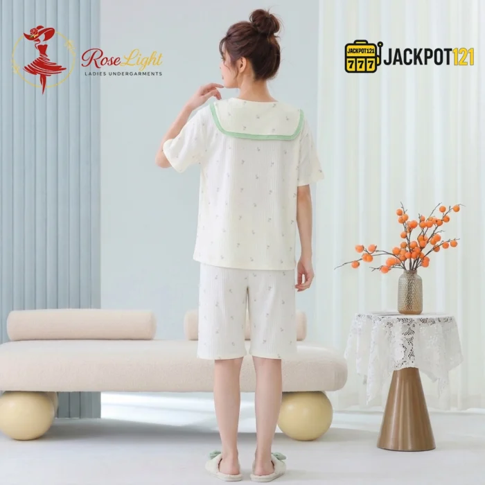 Sailor Bow Collar Short Sleeve Cotton Pajama Set - Image 19