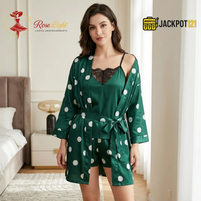 Satin Polka Dot 3-Piece Robe Set - Image 3