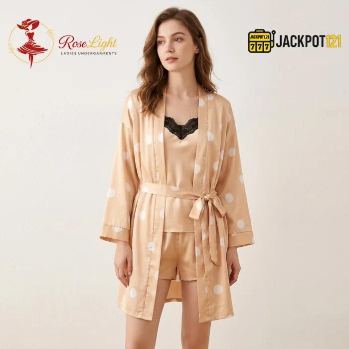 Satin Polka Dot 3-Piece Robe Set - Image 4