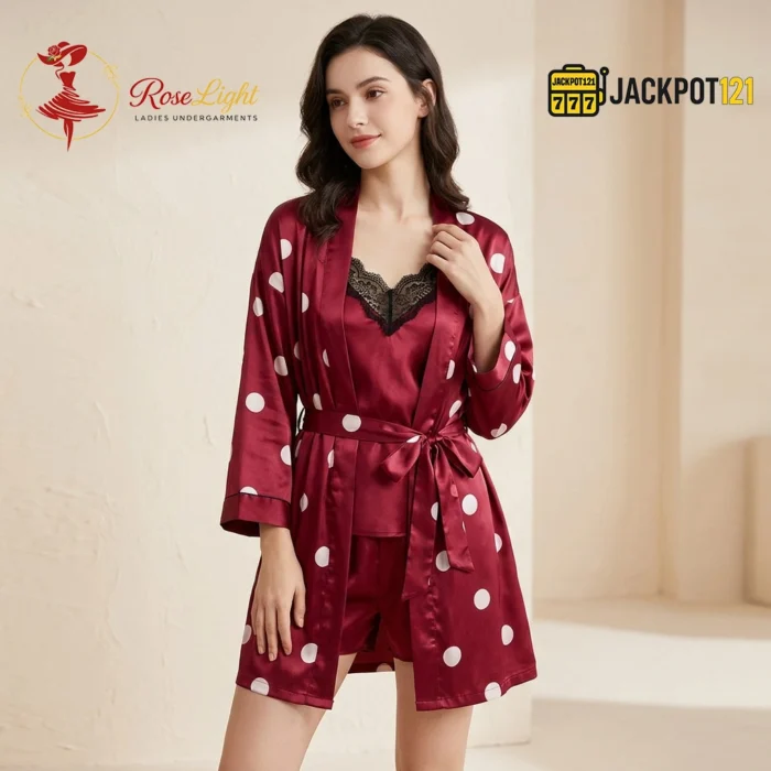 Satin Polka Dot 3-Piece Robe Set - Image 5