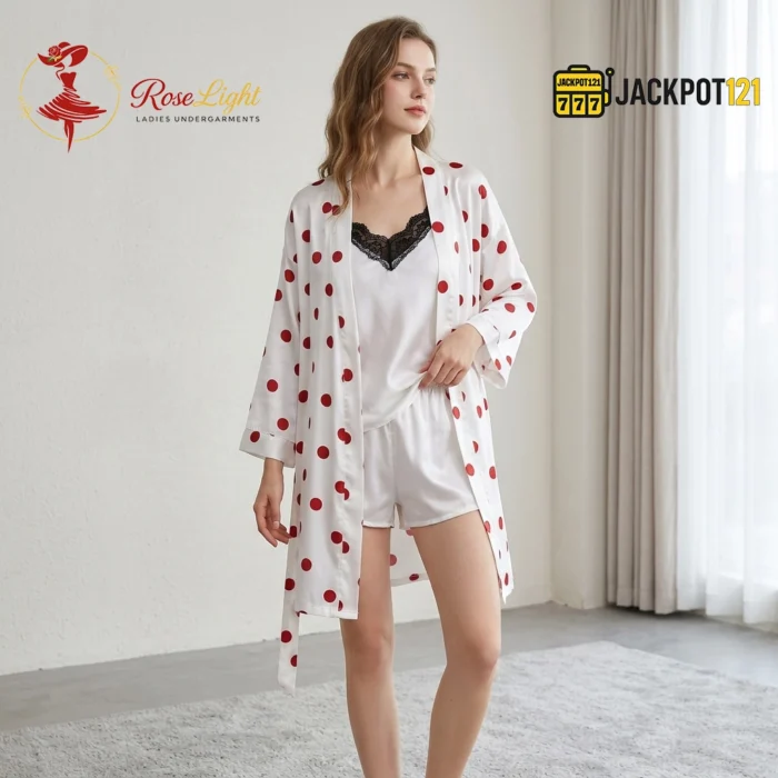 Satin Polka Dot 3-Piece Robe Set - Image 6