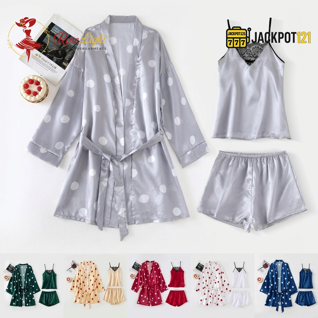 Satin Polka Dot 3-Piece Robe Set Satin Polka Dot 3-Piece Robe Set - Image 1