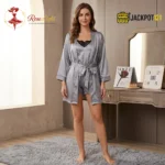 Satin Strawberry Print 3-Piece Robe Set - Image 5