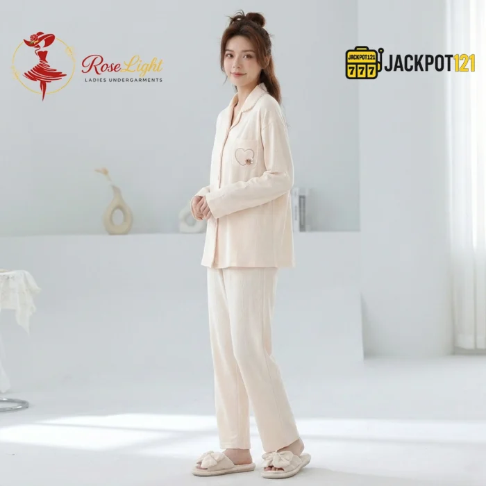 Scalloped Collar Jacquard Cotton Pajama Set - Image 9