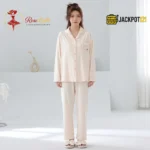 Scalloped Collar Jacquard Cotton Pajama Set - Image 10