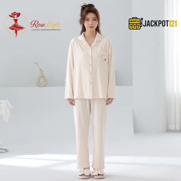 Scalloped Collar Jacquard Cotton Pajama Set - Image 10