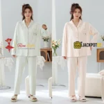 Scalloped Collar Jacquard Cotton Pajama Set