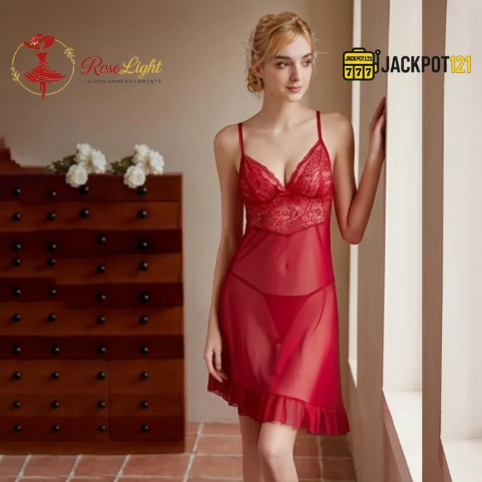 Scarlet Lace Sheer Sleep Dress - Image 4